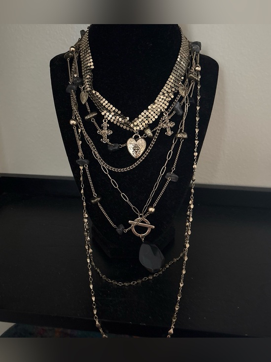 Free People Jewelry - Free people gold multi-layered necklace with heart and cross charms and gems NWT